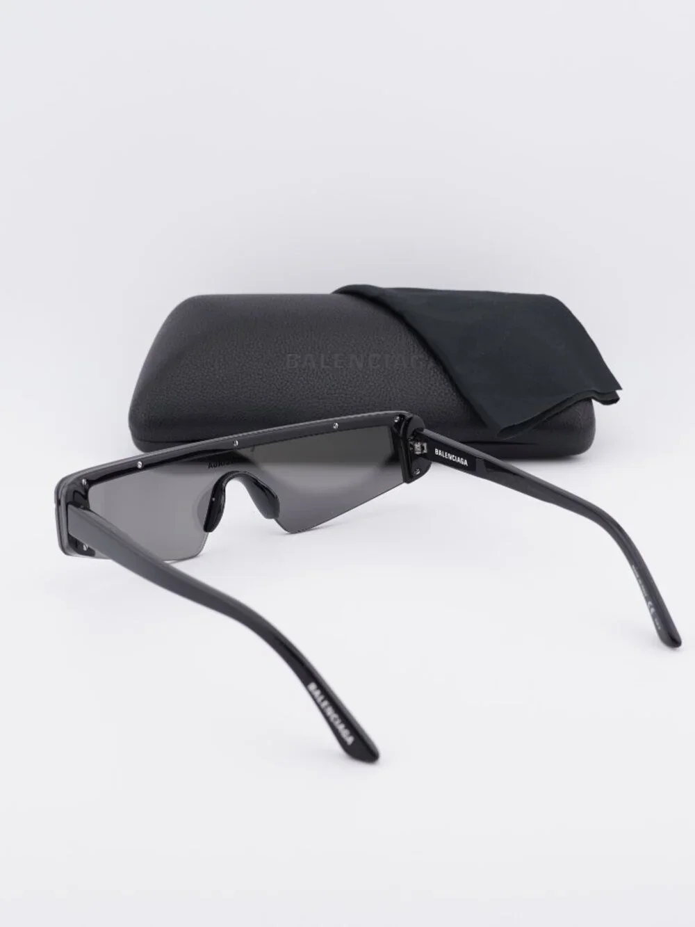 Balenciaga BB0003S 005 Shield Sunglasses - Black / Silver Mirror